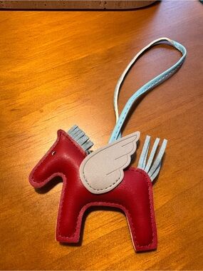 Red Leather Pony Bag Charm with Cream Wing